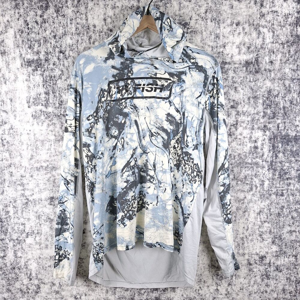 Under Armour Men's Size L Iso Chill Fish Camo Hoodie L/S Pullover UA Loose Fit